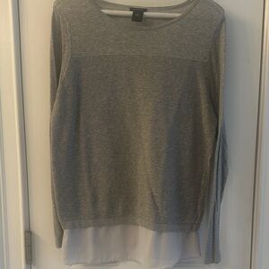 Ann Taylor Gray Long Sleeve Top with Sheer Hem
